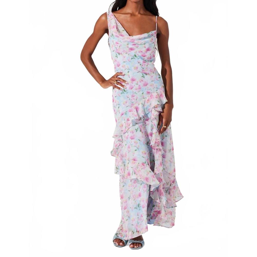 NEW ASTR levina asymmetric floral ruffle dress in blue floral - Picture 3 of 5